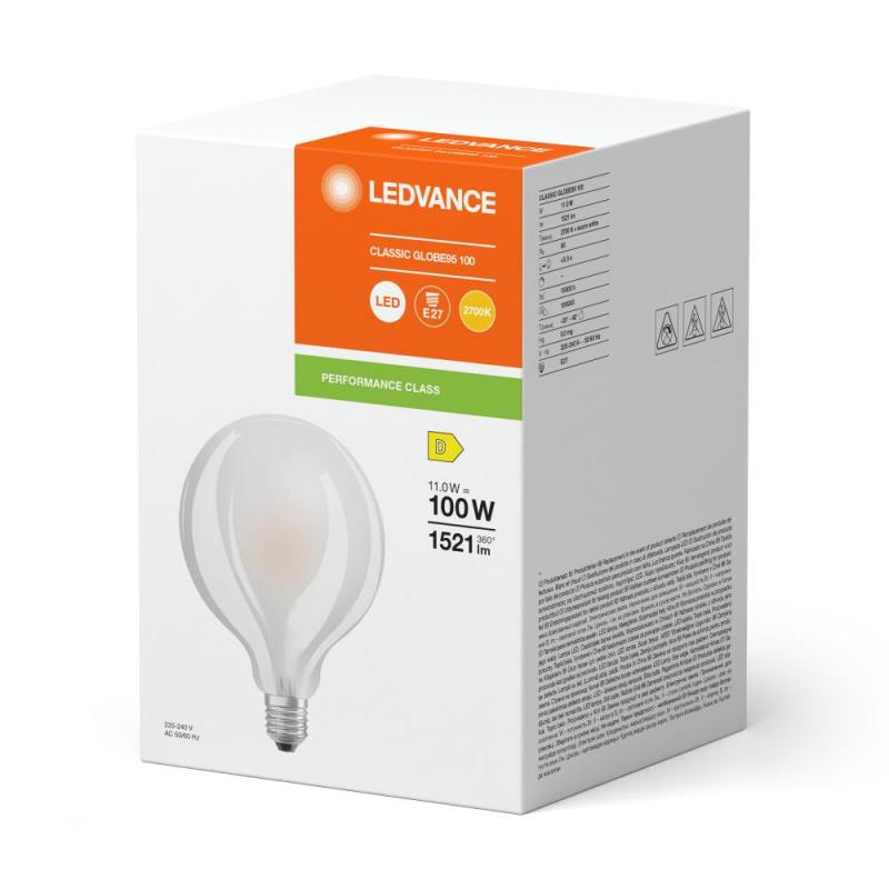 Ledvance E27 LED Kugellampe Globe95 Classic matt 11W wie 100W 2700K warmweißes Licht